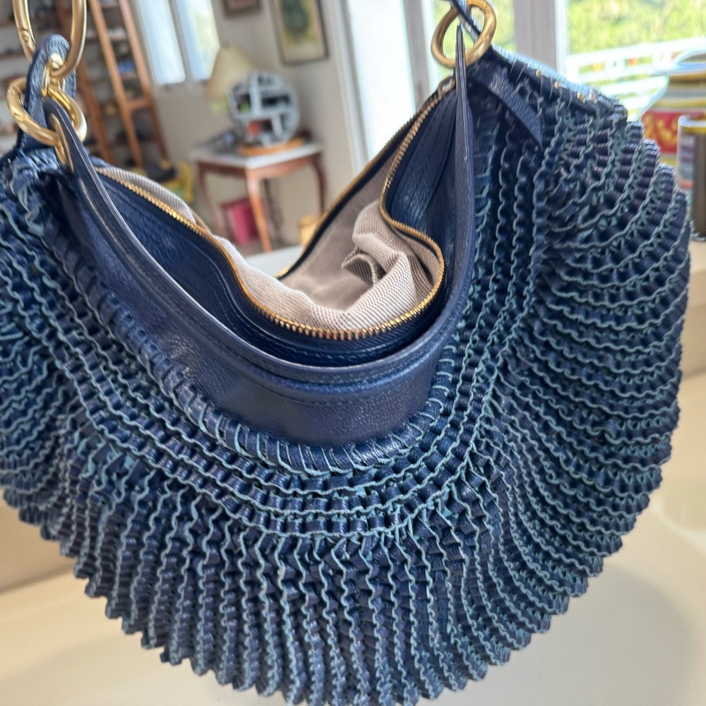 Diane Von Furstenberg Stephanie Woven Blue Shoulder Bag as seen on J Lo! - Picture 7 of 9